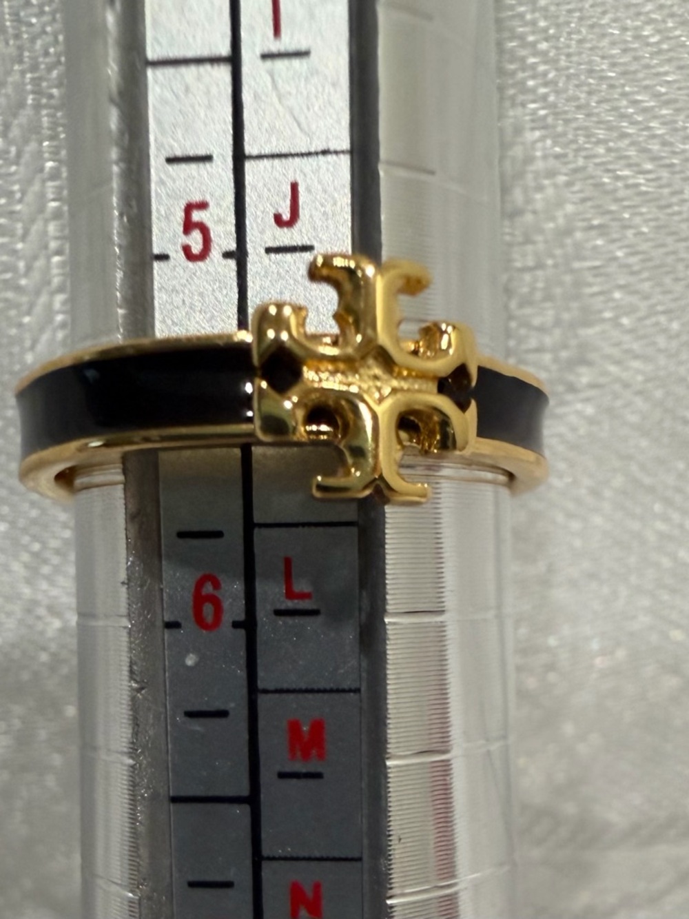Tory Burch Gold-Tone Ring with Black Enamel Band - Picture 4 of 4